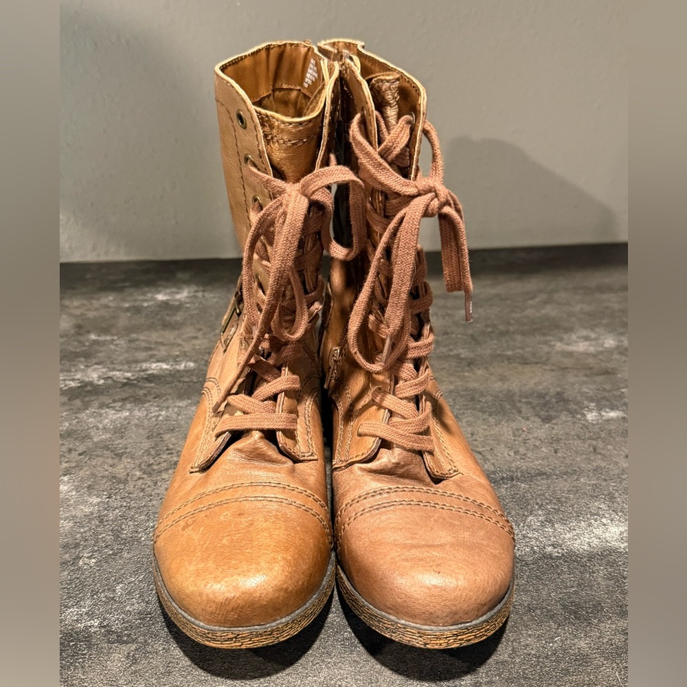 Nine West Brown Lace Up Combat Boots